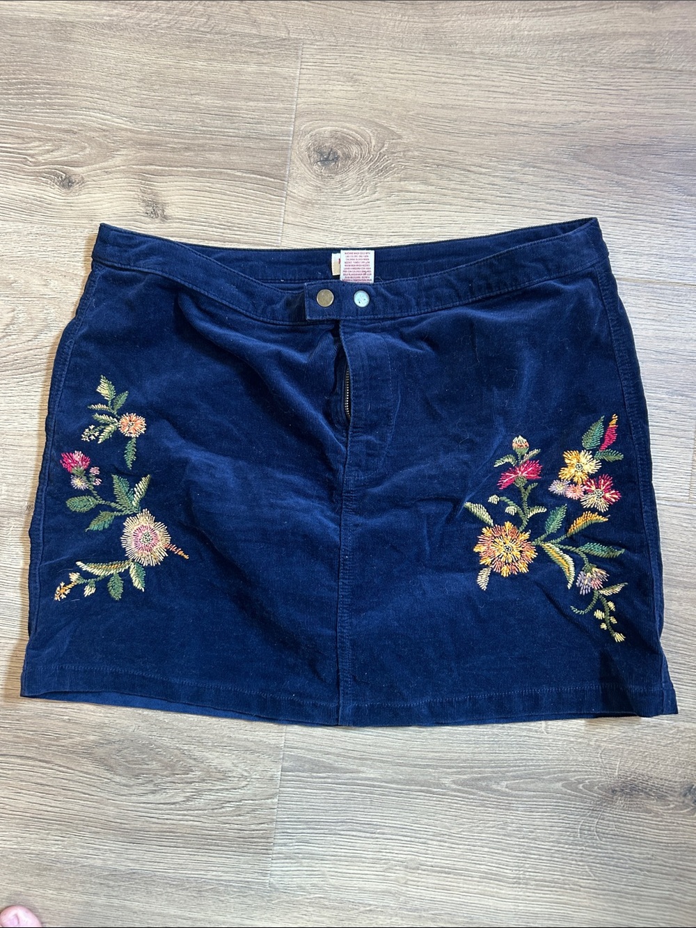 Mossimo Supply Co. Navy Corduroy Mini Skirt with Floral Embroidery